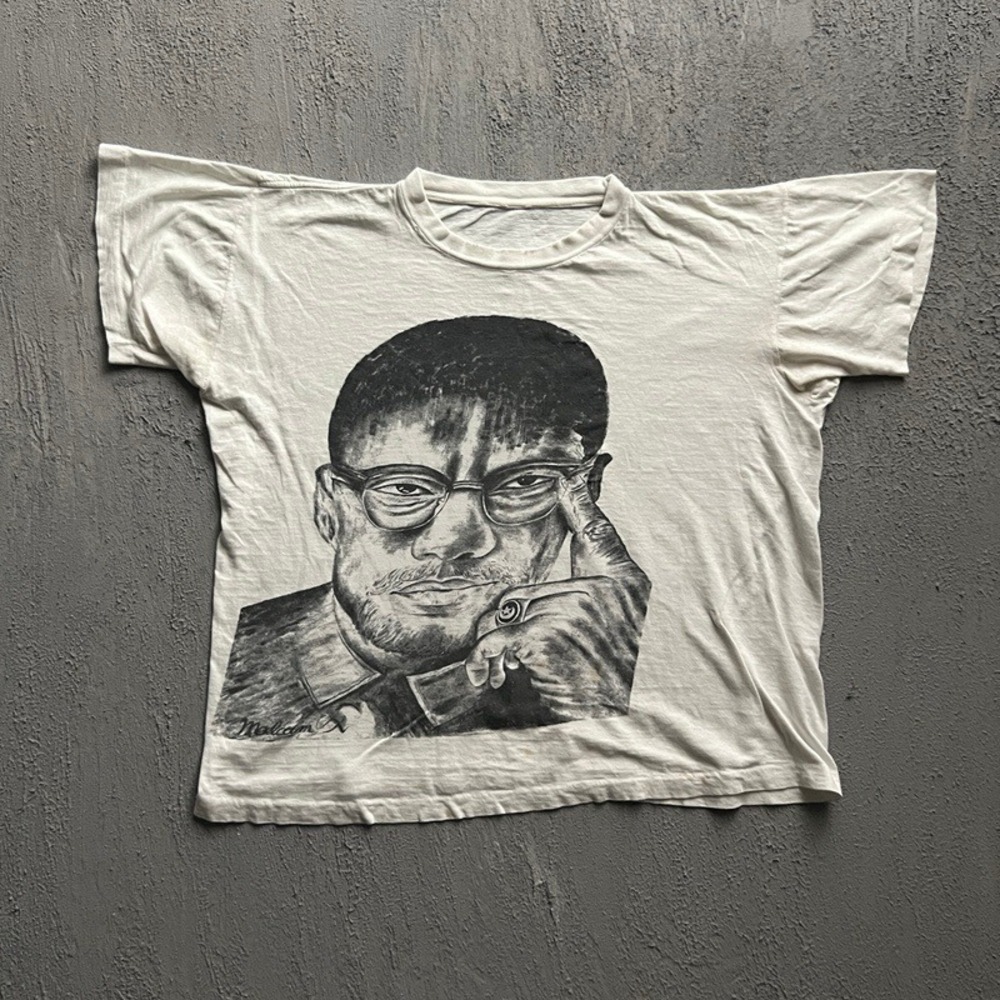 Vintage Malcolm X Shirt Large White 1990s Portrait USA Boxy